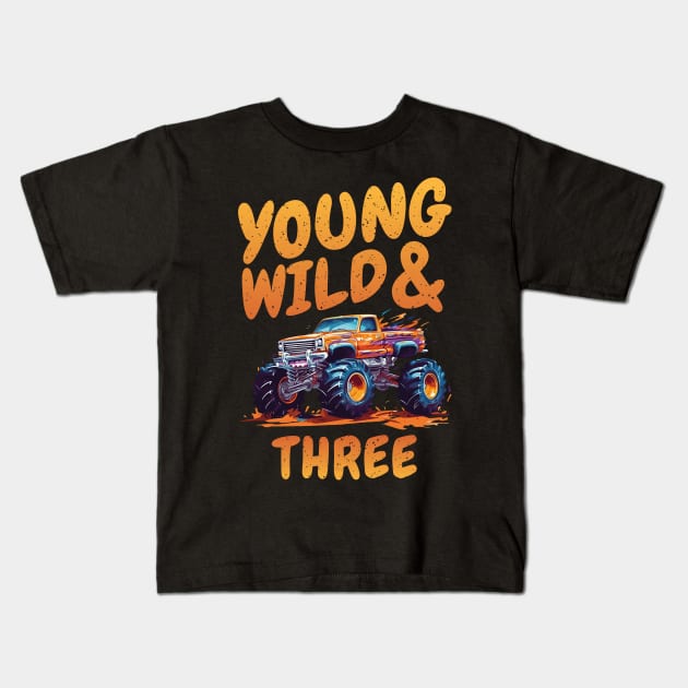 Kids Car 3rd Birthday Boy Three-Year Racing Monster Truck Kids T-Shirt by Msafi